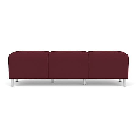Lesro Siena Lounge Reception 3 Seat Bench, Brushed Steel, OH Wine Upholstery SN3001